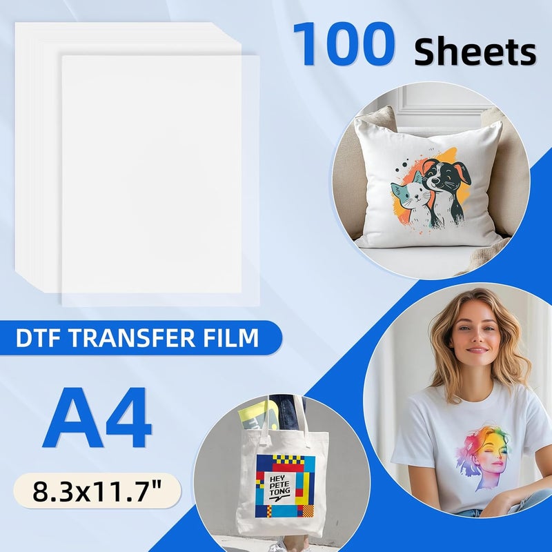 Jecqbor DTF Transfer Film Paper A4 for All DTF Printer& Dark Fabric (100 Sheets) Photo Direct to Film Transfer Paper Sheets, Clear PET Heat Transfer Printable Paper for DIY Custom Logo T-Shirts Textile - Image 3